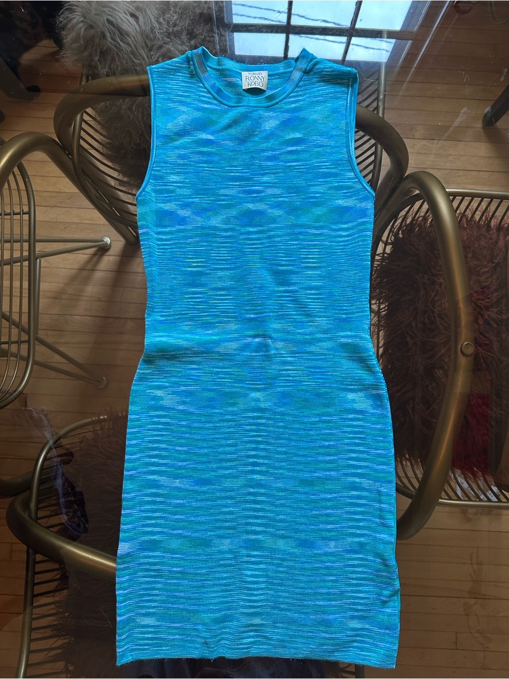 Torn by Ronny Kobo Teal Wave Mini Dress
